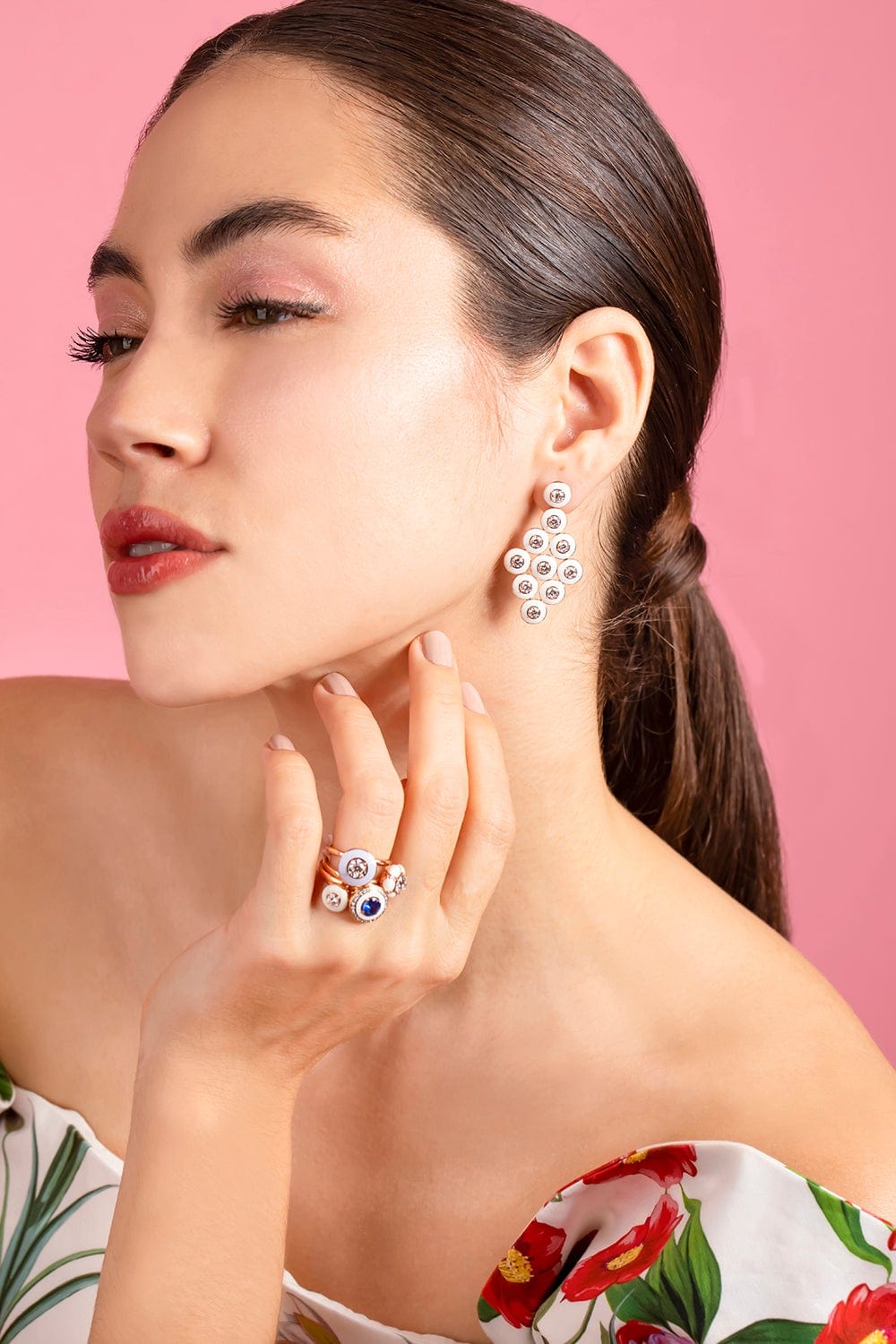 SELIM MOUZANNAR-Mina Diamond and Ivory Enamel Earrings-ROSE GOLD