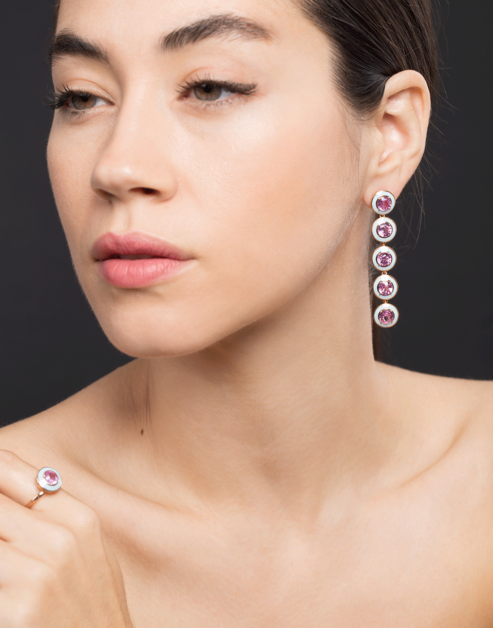 SELIM MOUZANNAR-Pink Sapphire and Blue Enamel Drop Earrings-ROSE GOLD
