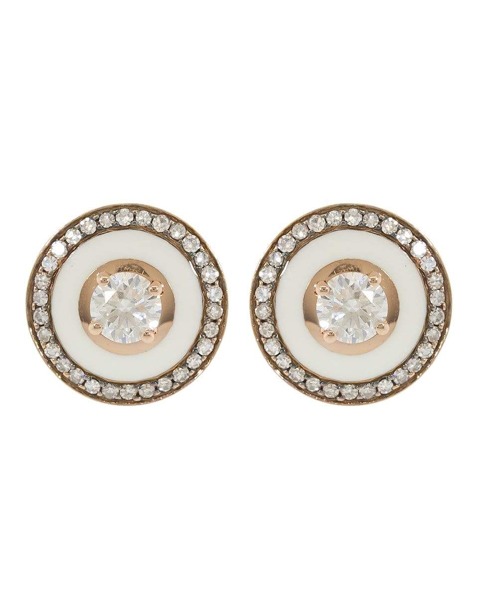 SELIM MOUZANNAR-Round Diamond and White Enamel Stud Earrings-ROSE GOLD