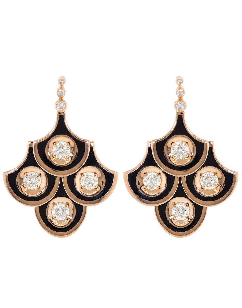 SELIM MOUZANNAR-Scalloped Black Enamel and Diamond Earrings-ROSE GOLD