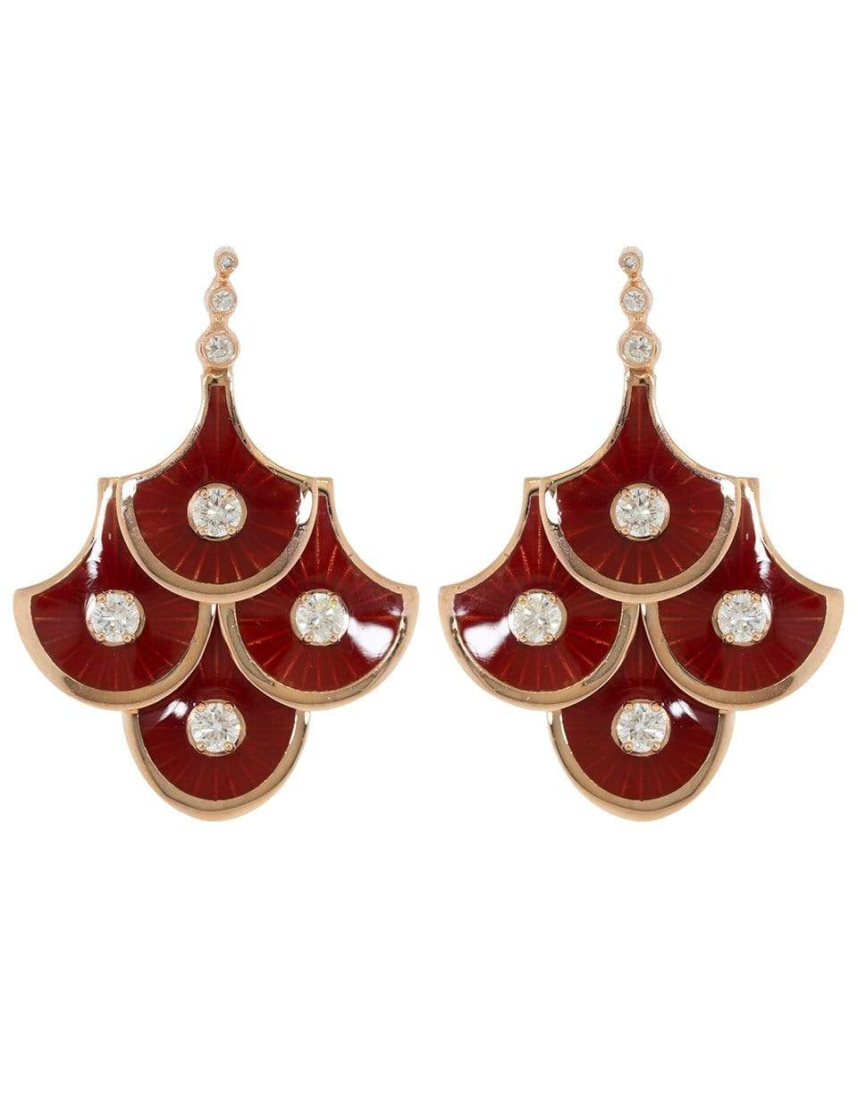 SELIM MOUZANNAR-Scalloped Burgundy Enamel and Diamond Earrings-ROSE GOLD