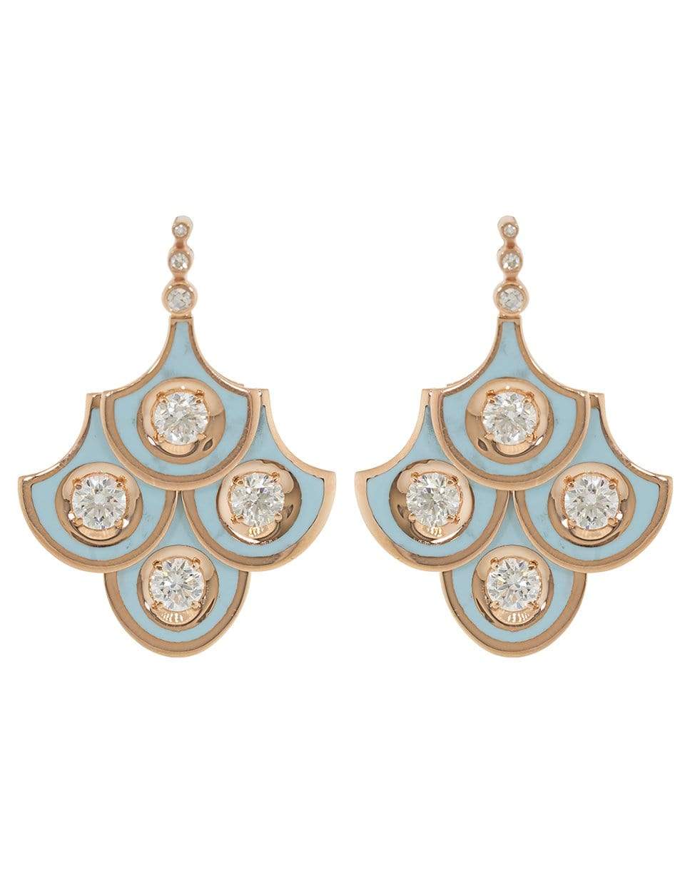 SELIM MOUZANNAR-Scalloped Light Blue Enamel and Diamond Earrings-ROSE GOLD