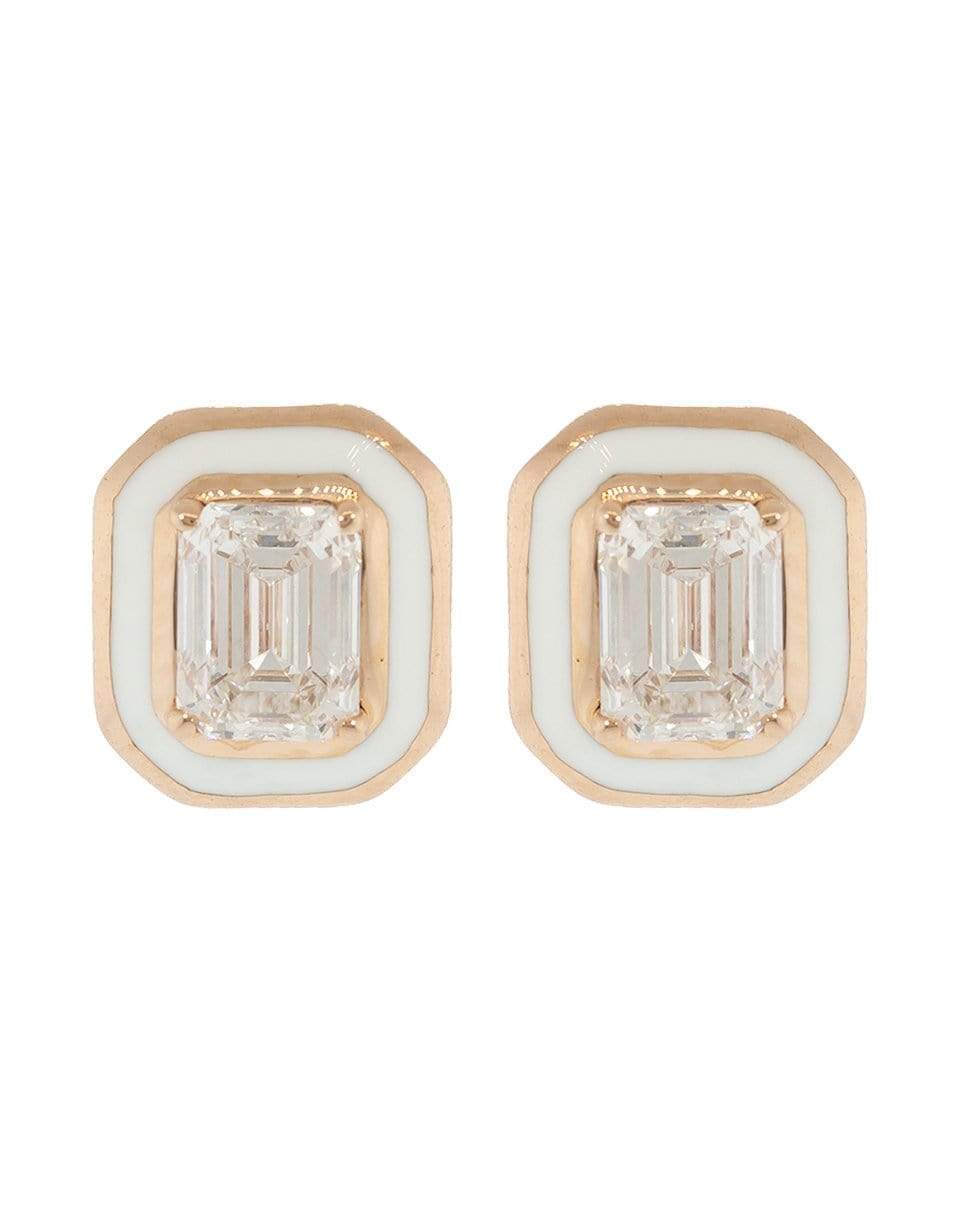 SELIM MOUZANNAR-Square White Enamel Diamond Stud Earrings-ROSE GOLD
