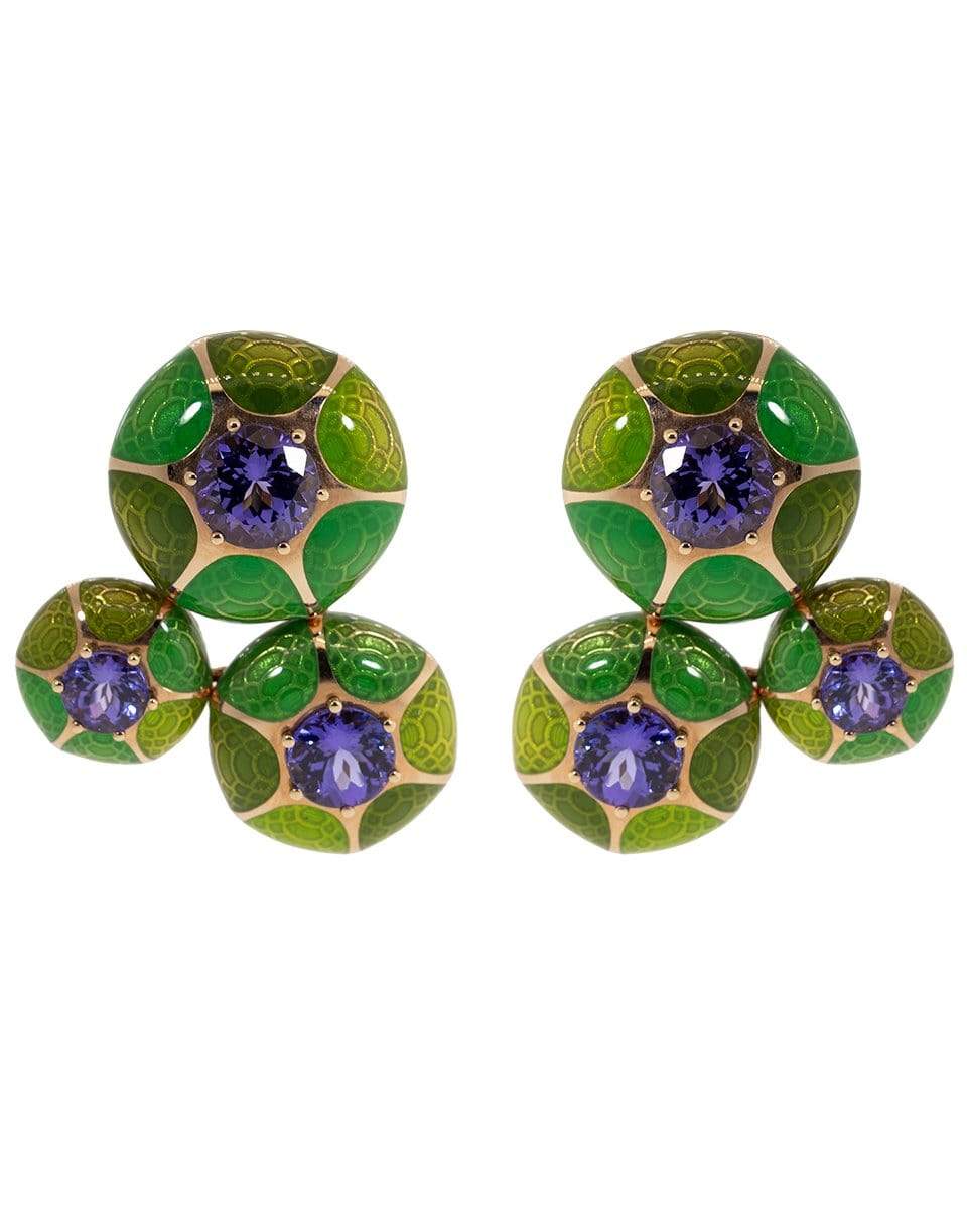 SELIM MOUZANNAR-Three Round Green Enamel and Tanzanite Earrings-ROSE GOLD