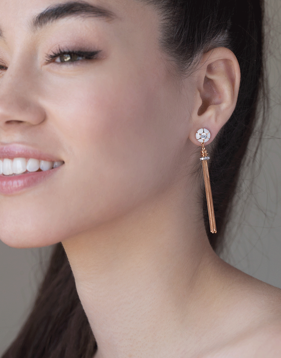 SELIM MOUZANNAR-White Enamel and Diamond Chain Drop Earrings-ROSE GOLD
