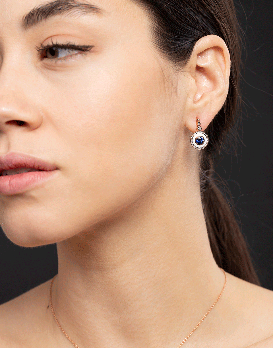 SELIM MOUZANNAR-White Enamel, Sapphire and Diamond Drop Earrings-ROSE GOLD