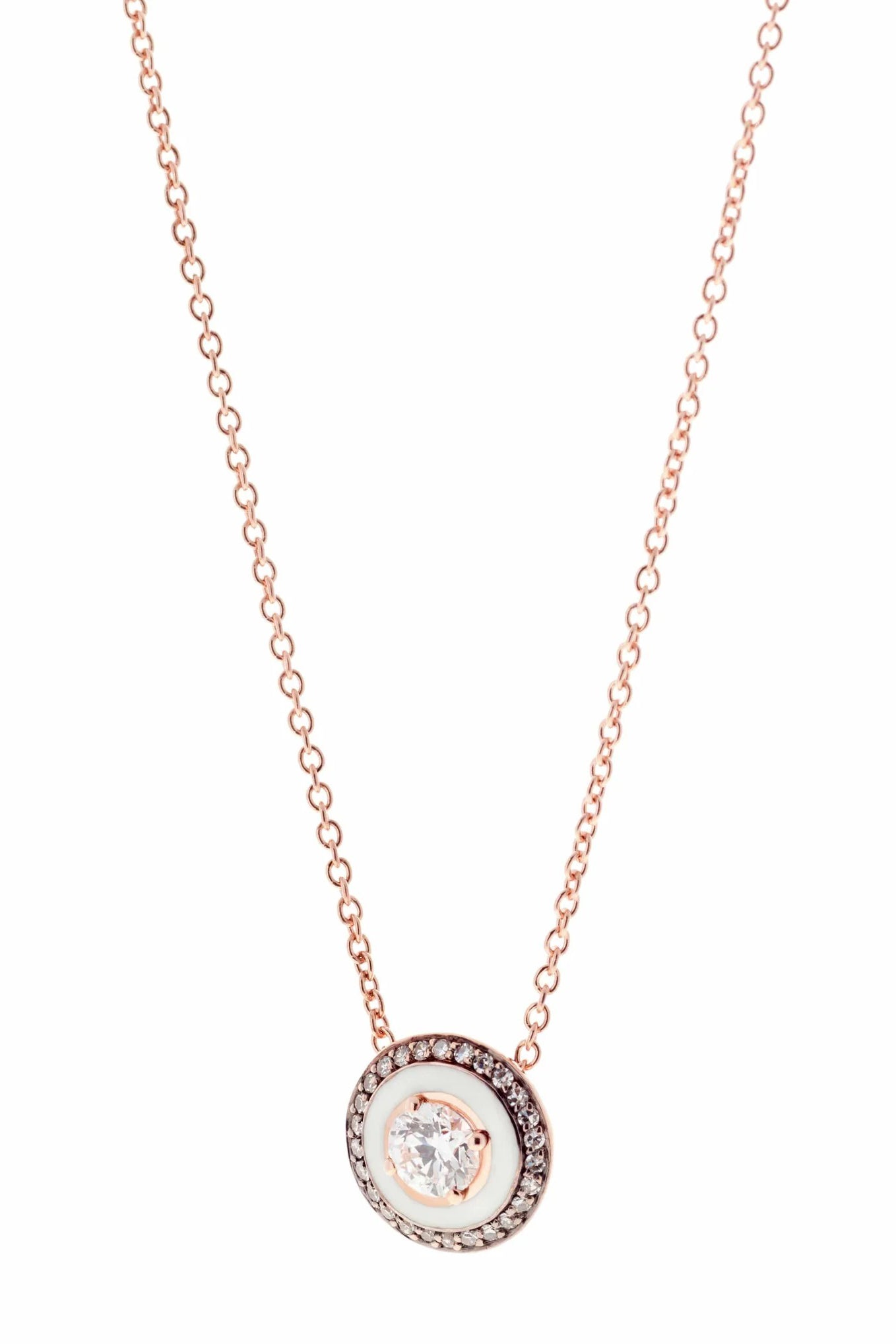SELIM MOUZANNAR-White Enamel and Diamond Pendant Necklace-ROSE GOLD