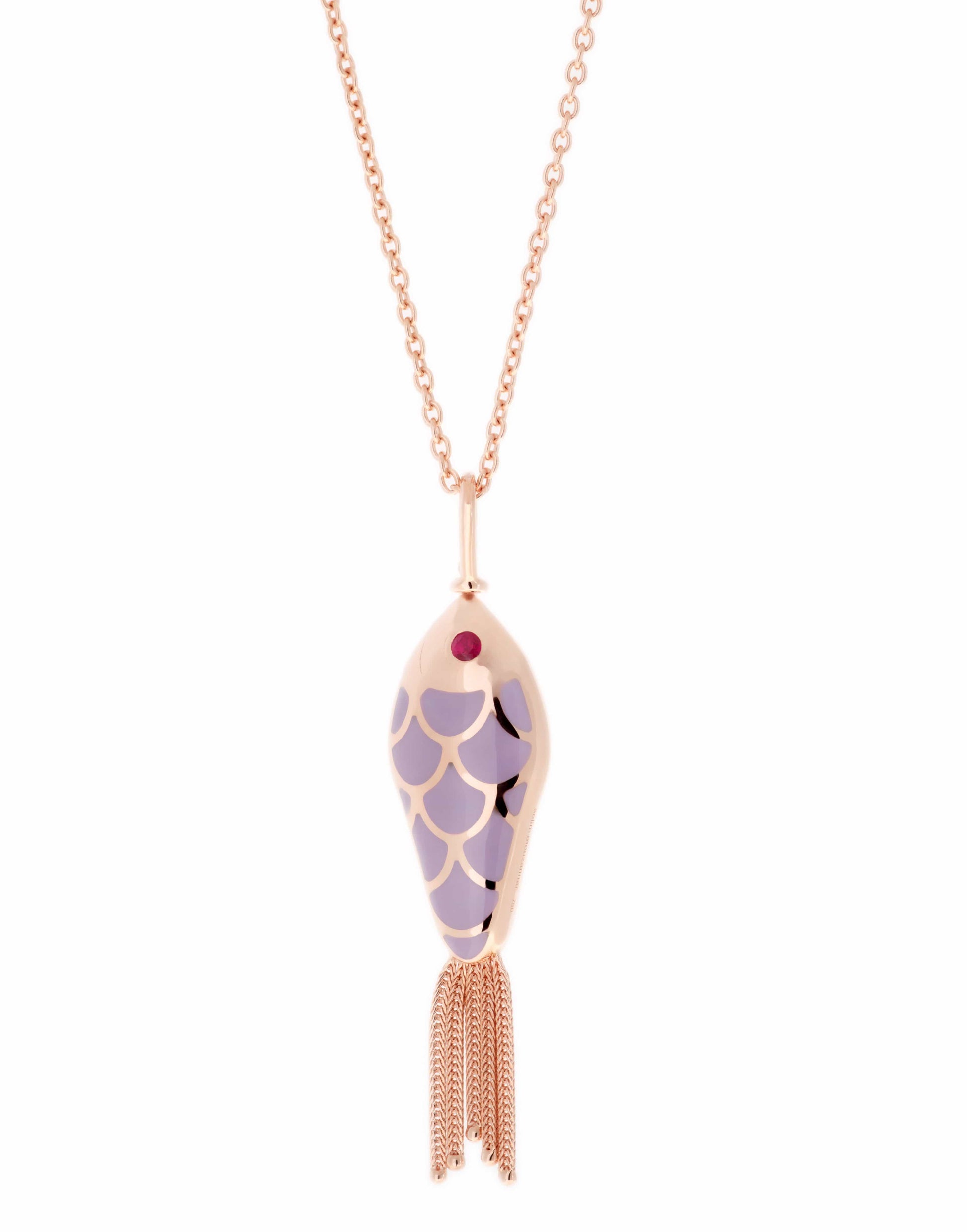 SELIM MOUZANNAR-Diamond Ruby and Lilac Enamel Fish Necklace-ROSE GOLD
