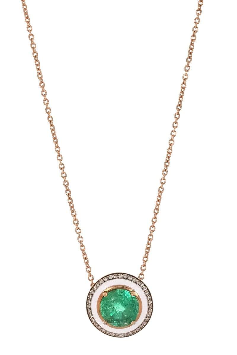 SELIM MOUZANNAR-Emerald and Lilac Enamel Pendant Necklace-ROSE GOLD