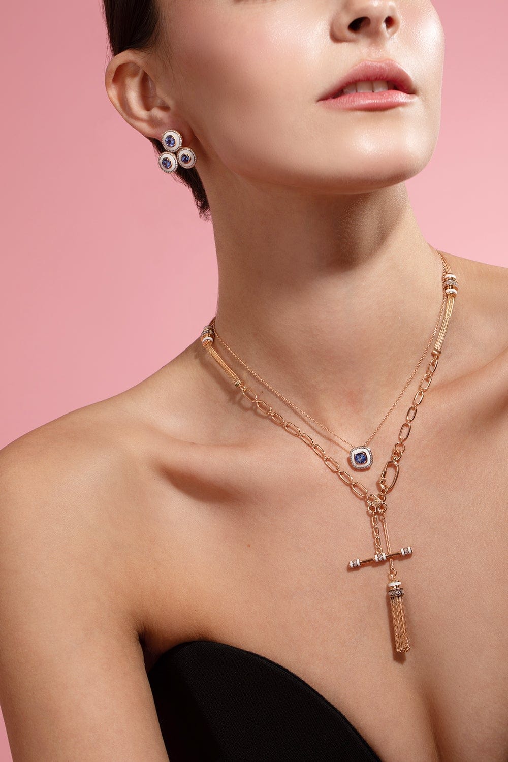 SELIM MOUZANNAR-Kastak Diamond and White Enamel Lariat Necklace-ROSE GOLD
