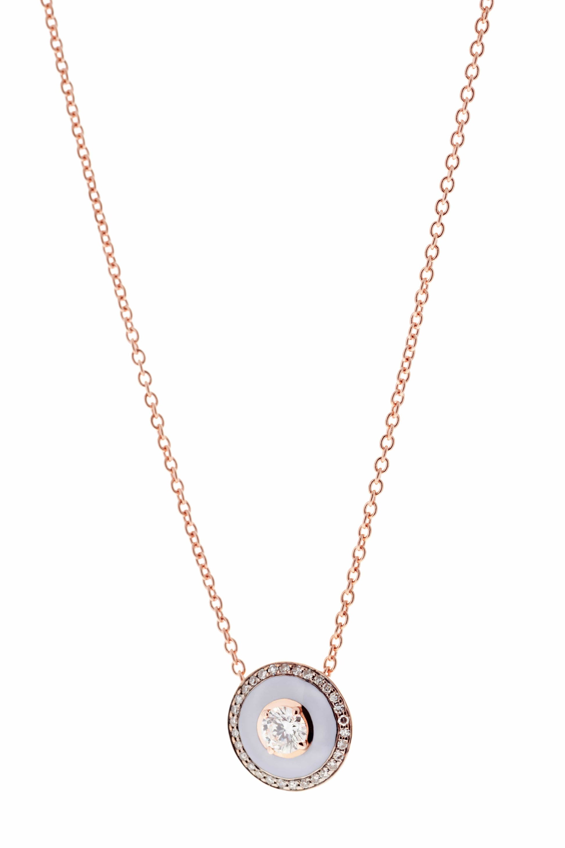 SELIM MOUZANNAR-Lilac Enamel Diamond Pendant Necklace-ROSE GOLD