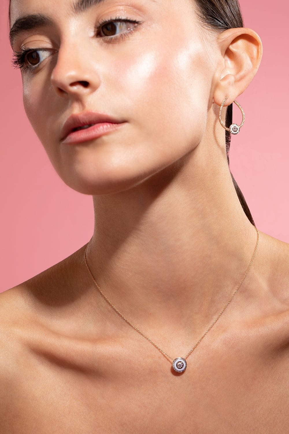 SELIM MOUZANNAR-Lilac Enamel Diamond Pendant Necklace-ROSE GOLD