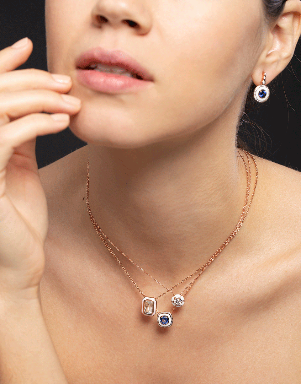 SELIM MOUZANNAR-Round Diamond and White Enamel Pendant Necklace-ROSE GOLD