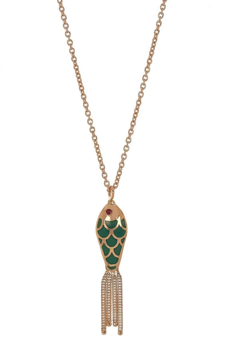 SELIM MOUZANNAR-Ruby and Diamond Green Enamel Fish Pendant Necklace-ROSE GOLD