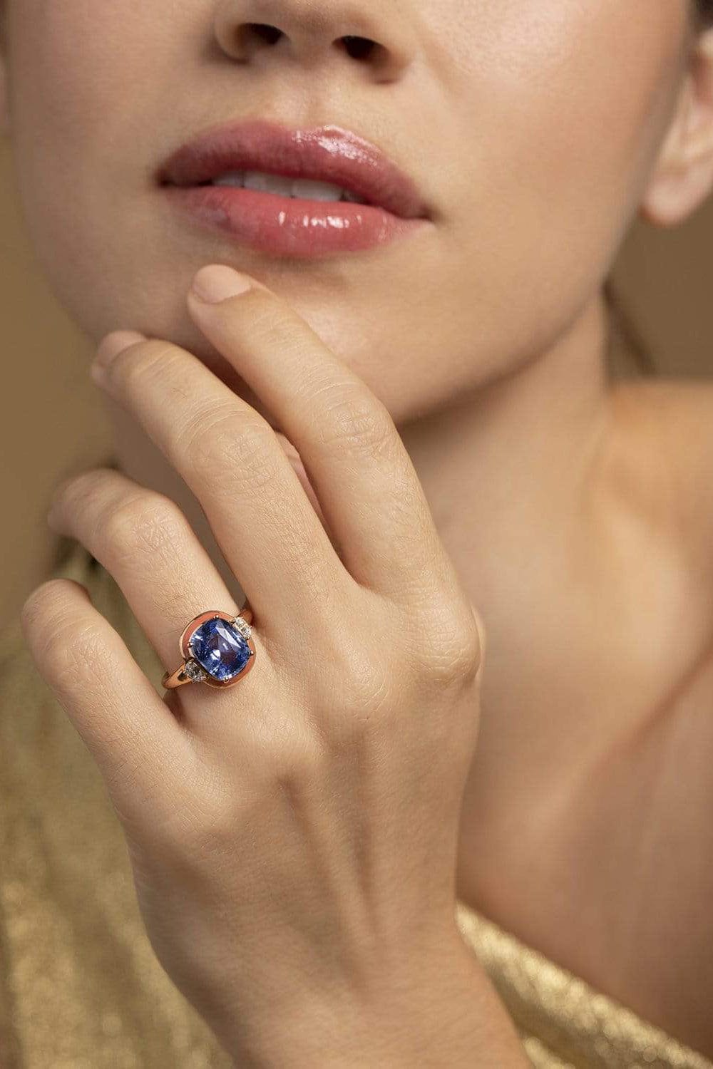 SELIM MOUZANNAR-Orange Enamel Blue Sapphire Ring-ROSE GOLD
