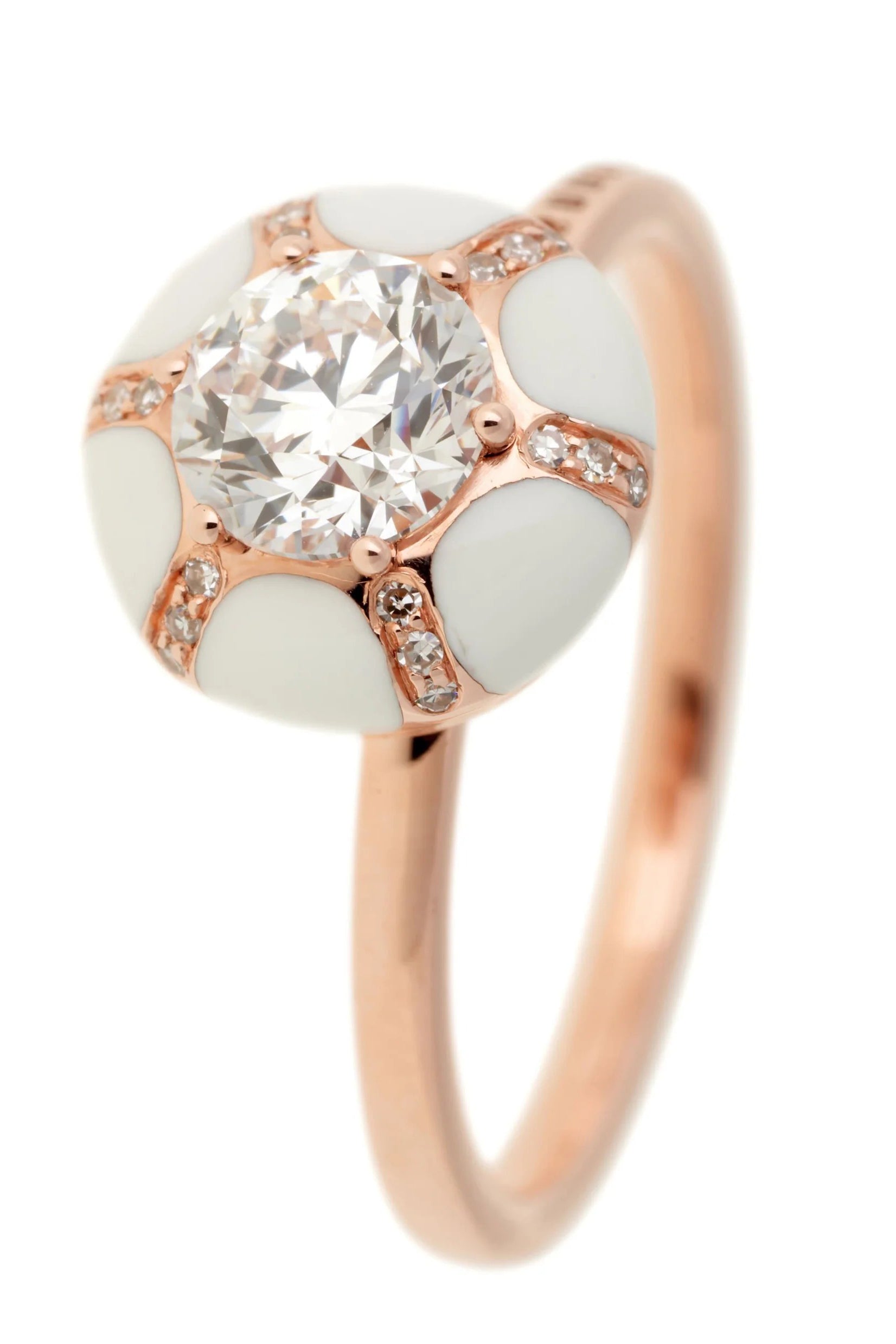 SELIM MOUZANNAR-Diamond and Ivory Enamel Ring-ROSE GOLD