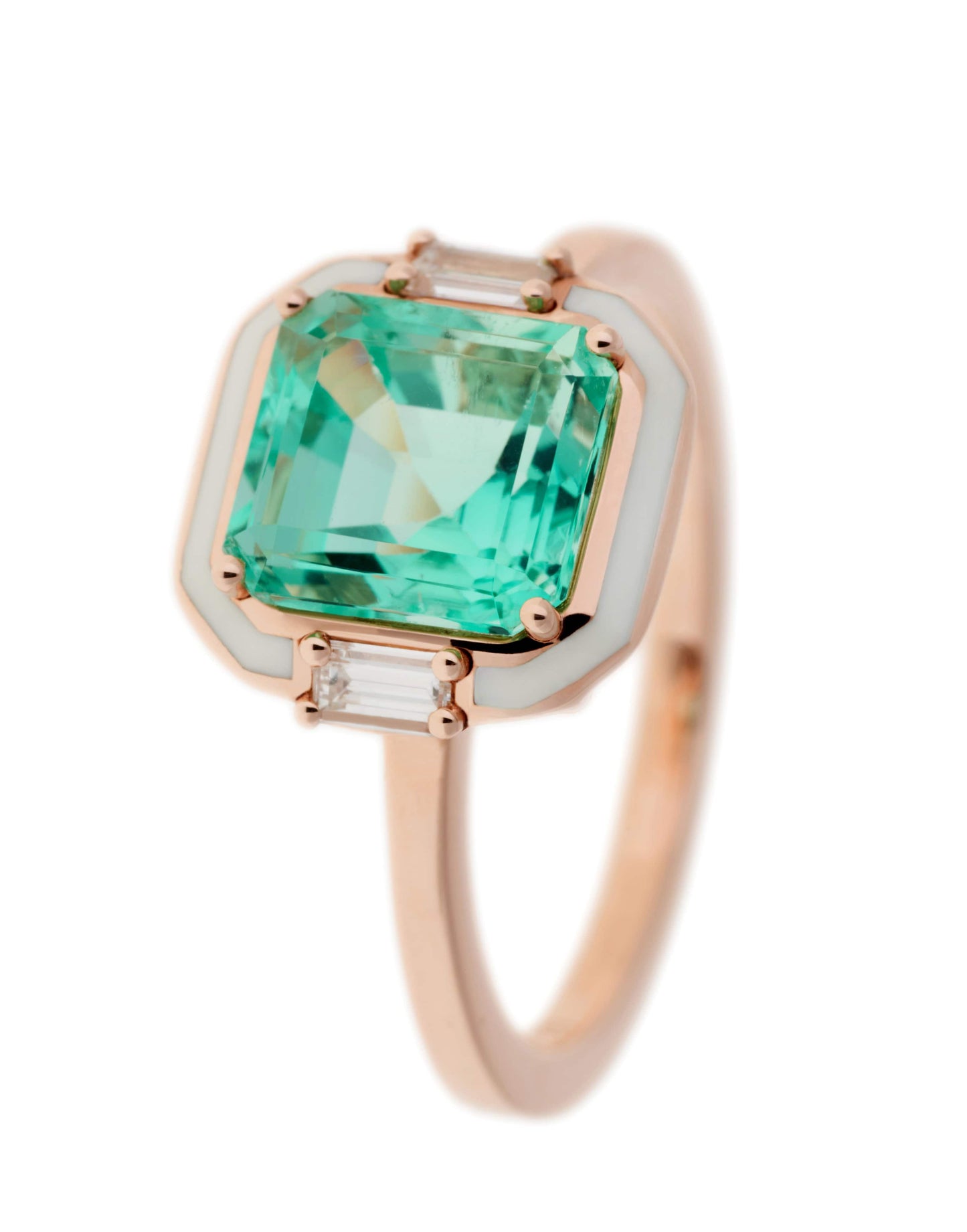 SELIM MOUZANNAR-Emerald, Diamond and White Enamel Ring-ROSE GOLD