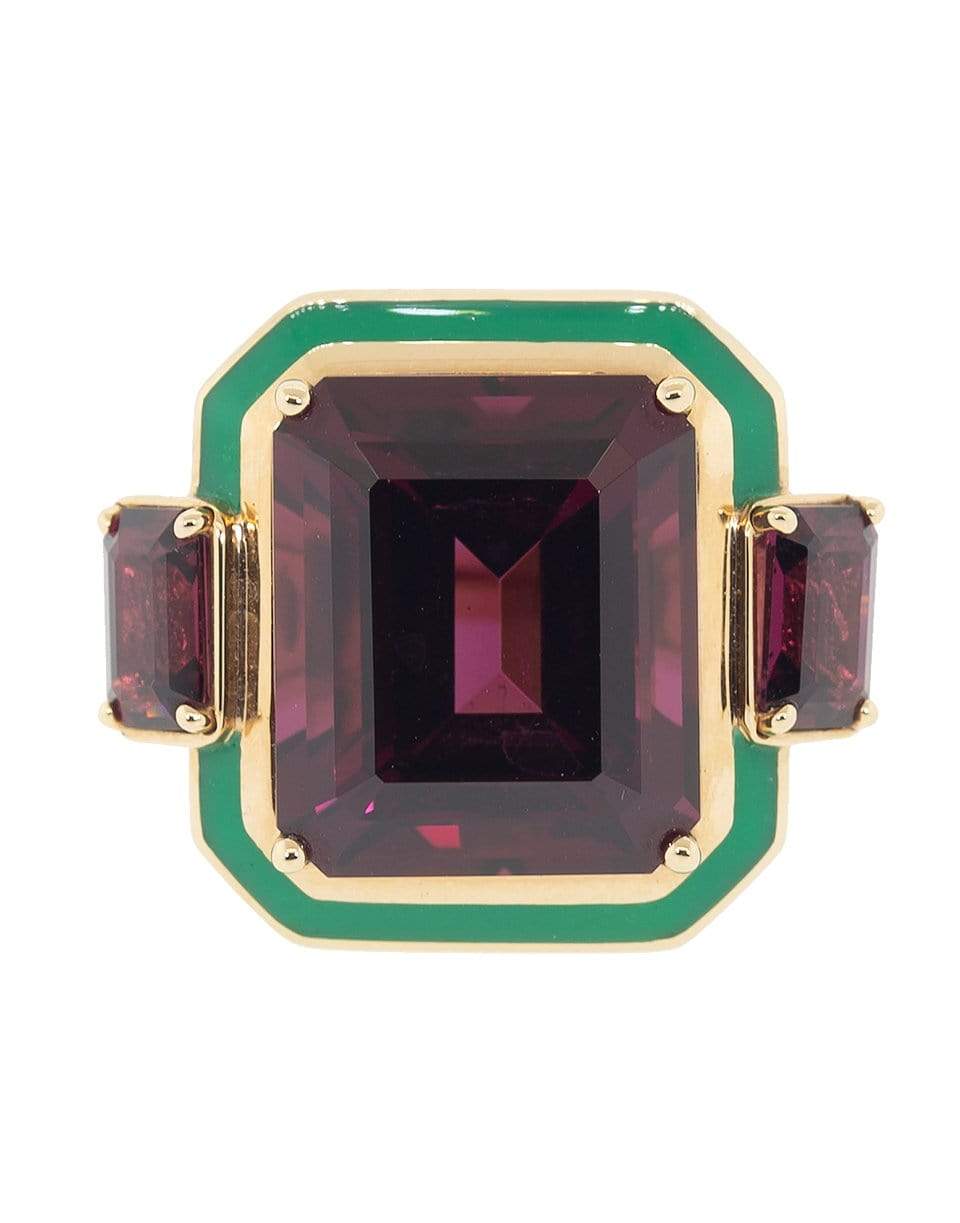 SELIM MOUZANNAR-Rhodolite Ring with Green Enamel-ROSE GOLD