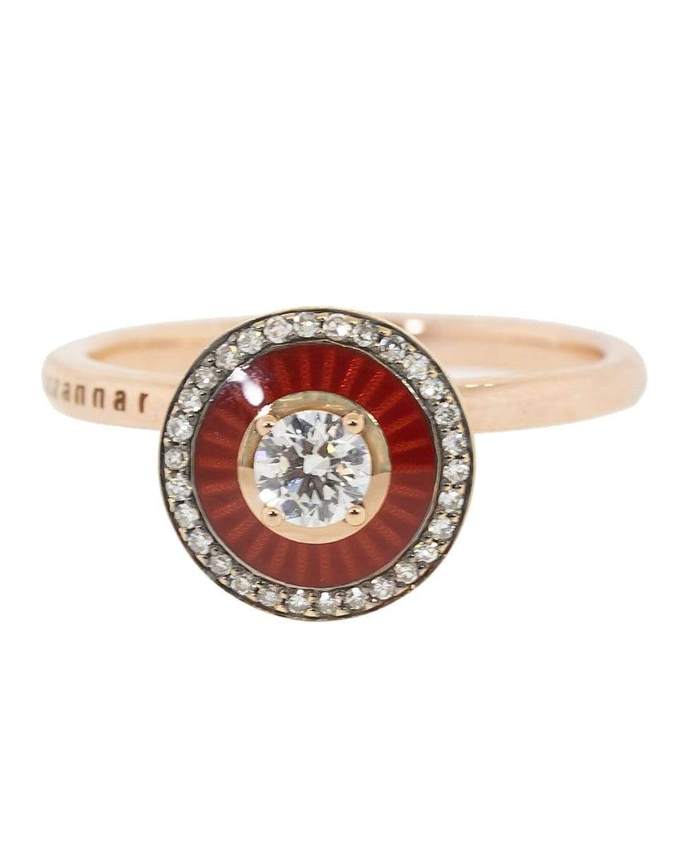 SELIM MOUZANNAR-Small Round Diamond and Burgundy Enamel Ring-ROSE GOLD