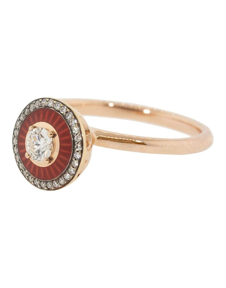 SELIM MOUZANNAR-Small Round Diamond and Burgundy Enamel Ring-ROSE GOLD