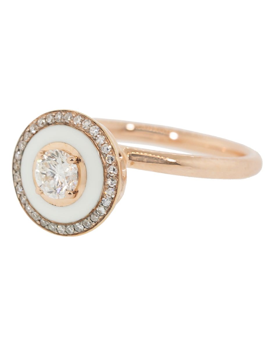 SELIM MOUZANNAR-Small Round Diamond and White Enamel Ring-ROSE GOLD