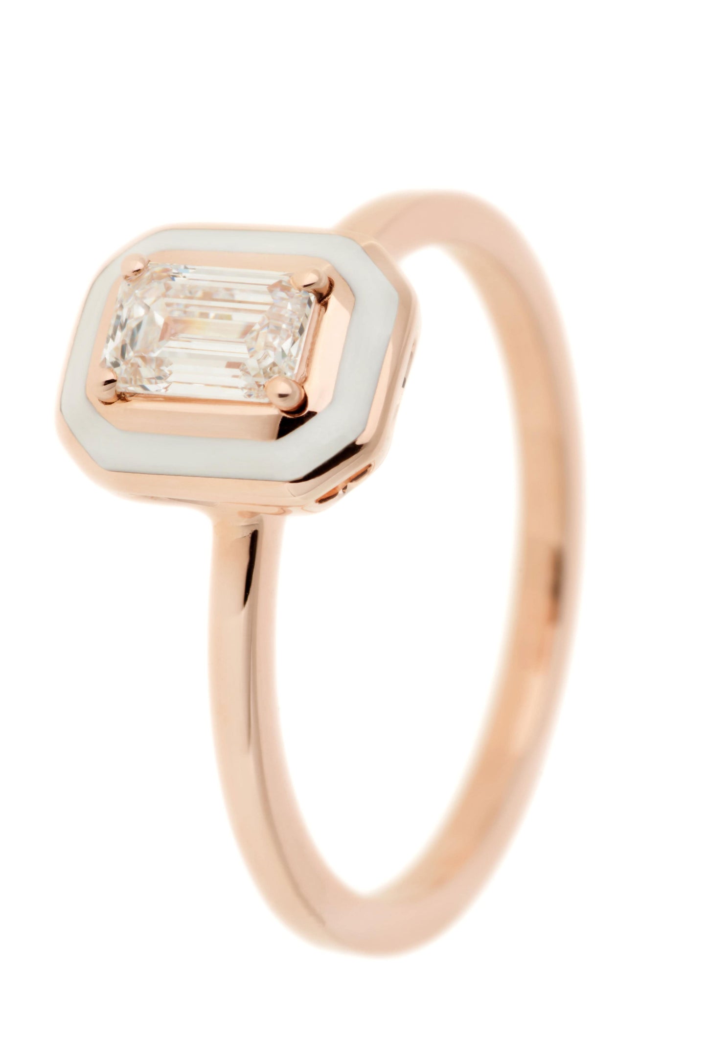 SELIM MOUZANNAR-White Enamel Diamond Ring-ROSE GOLD