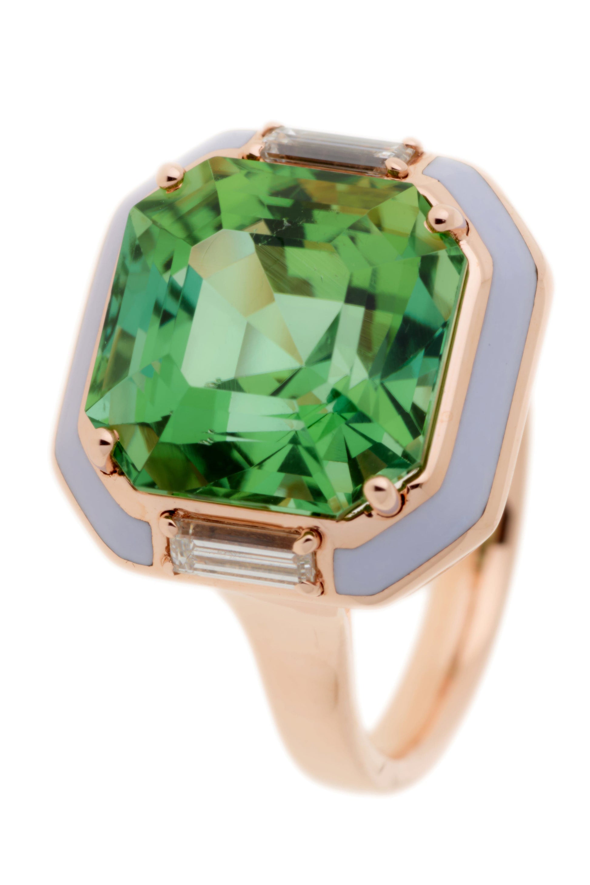 SELIM MOUZANNAR-Lilac Enamel Green Tourmaline Ring-ROSE GOLD