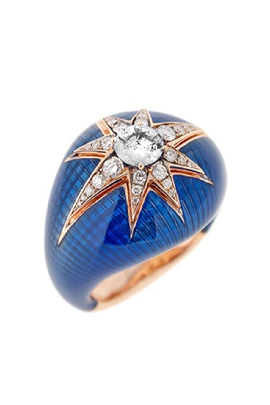 SELIM MOUZANNAR-Navy Enamel Diamond Aida Ring-ROSE GOLD