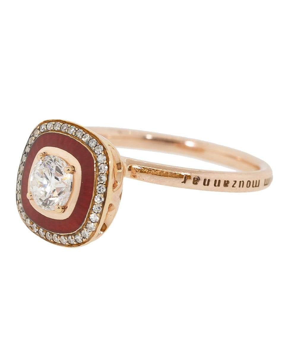 SELIM MOUZANNAR-Large Square Diamond and Burgundy Enamel Ring-ROSE GOLD