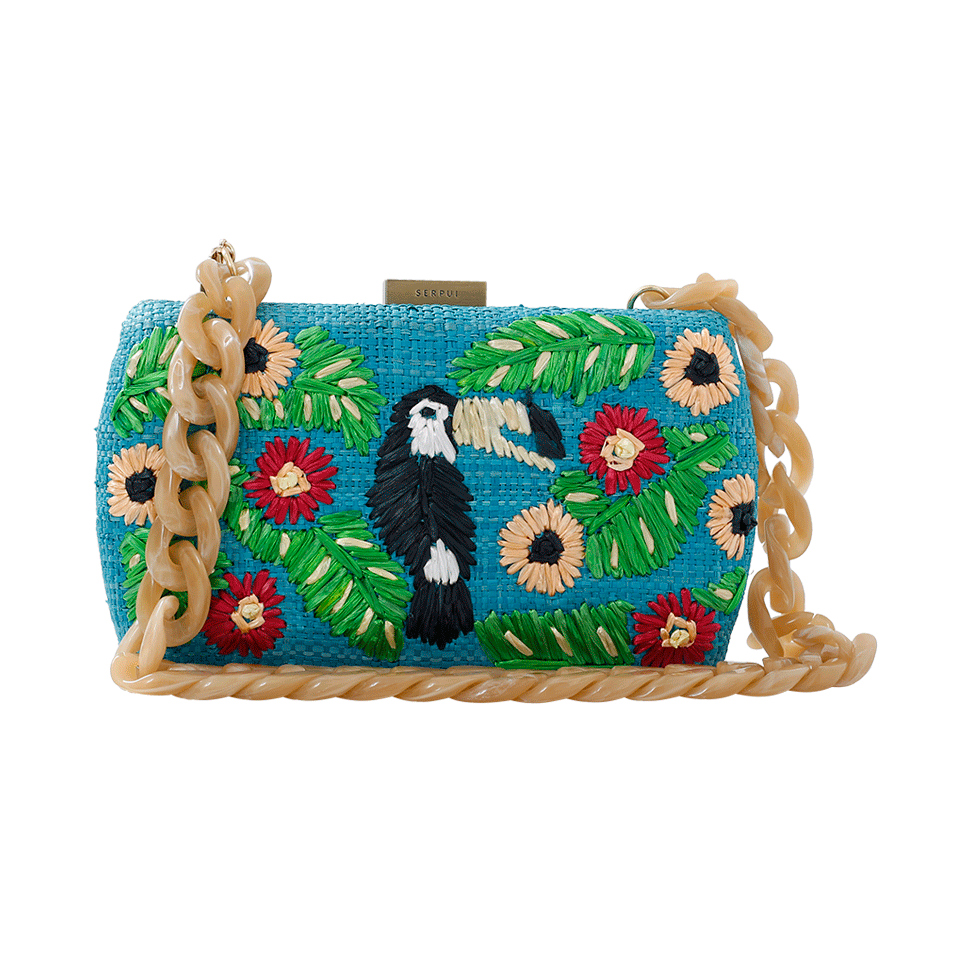 SERPUI-Elza Tucan Embroidered Clutch-TURQUOIS
