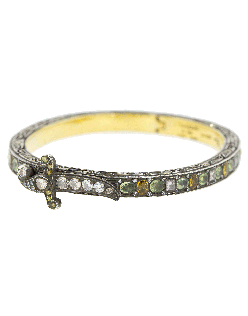 SEVAN BICAKCI-Hinged Sapphire And Diamond Dagger Bangle-YELLOW GOLD