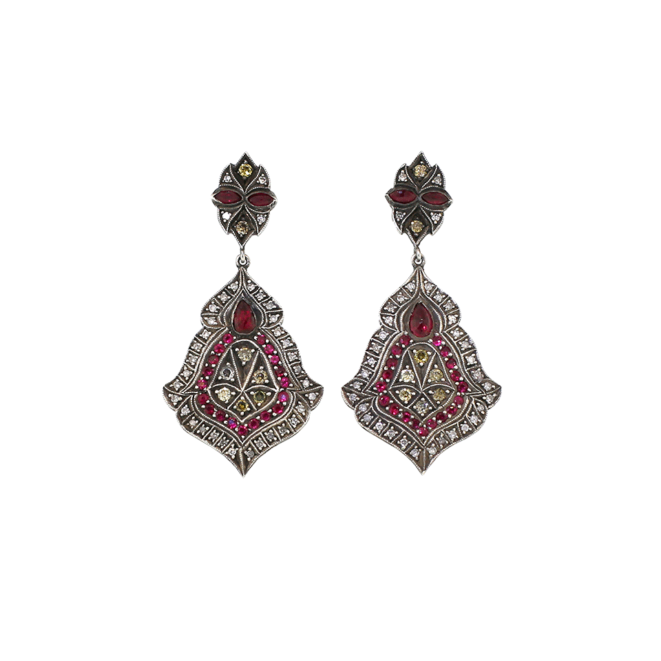 SEVAN BICAKCI-Scroll Sheild Ruby And Diamond Earrings-ROSE GOLD