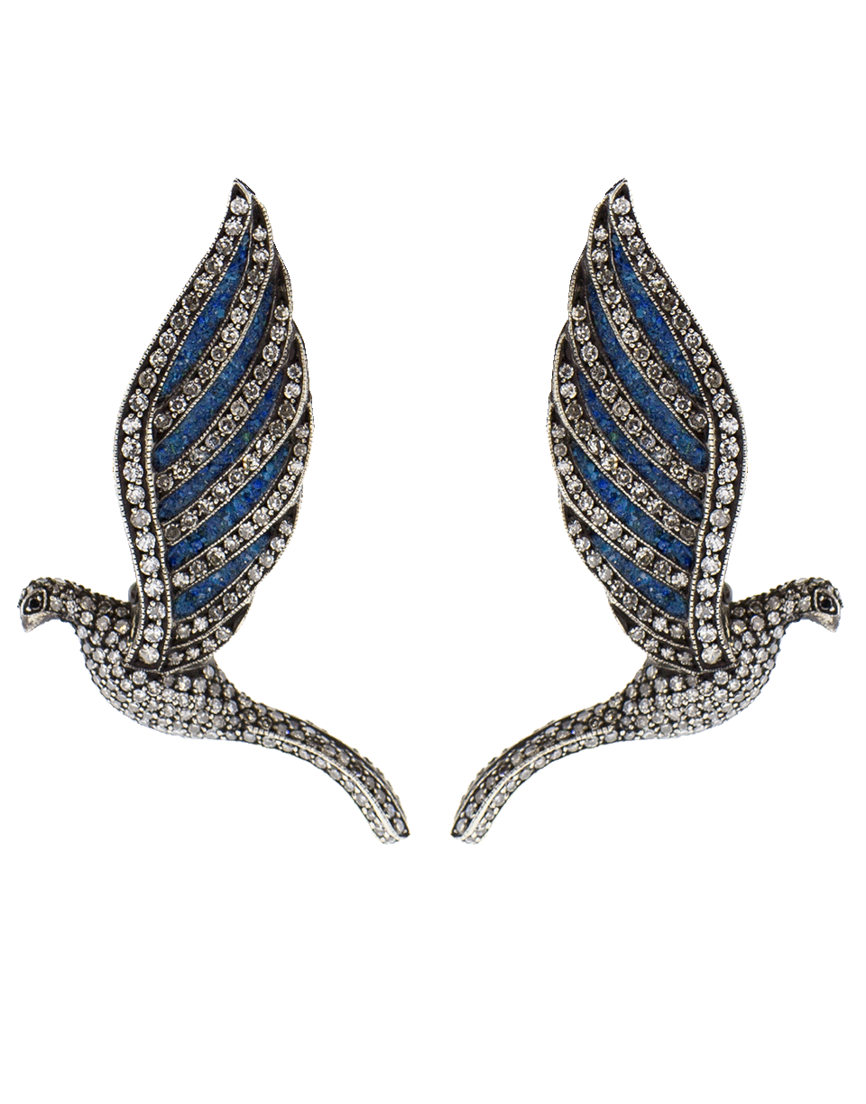 SEVAN BICAKCI-Lapis And Diamond Mosaic Bird Earrings-YELLOW GOLD