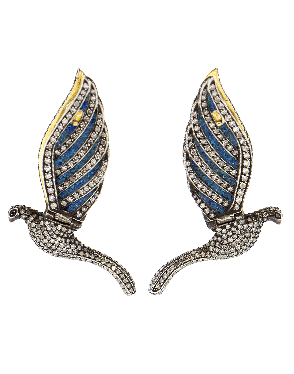 SEVAN BICAKCI-Lapis And Diamond Mosaic Bird Earrings-YELLOW GOLD