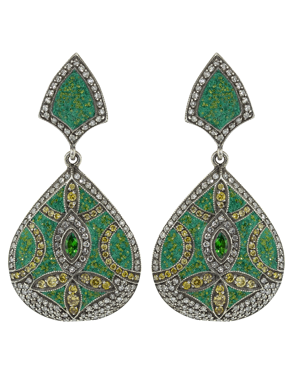 SEVAN BICAKCI-Micro Mosaic Turquoise and Garnet Drop Earrings-YELLOW GOLD