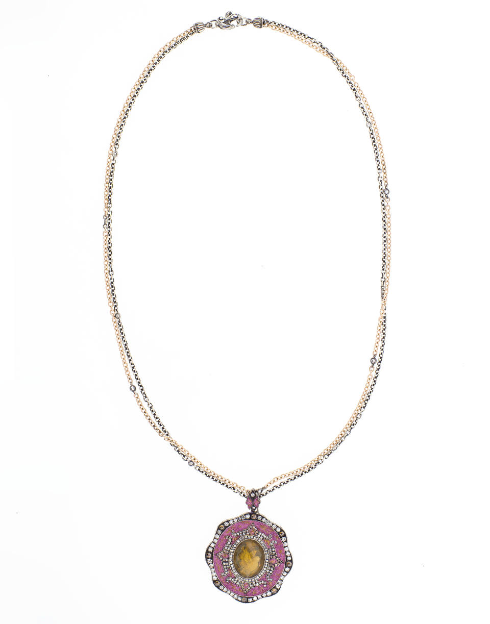 SEVAN BICAKCI-Pink Mosaic Bird In Flight Necklace-ROSE GOLD