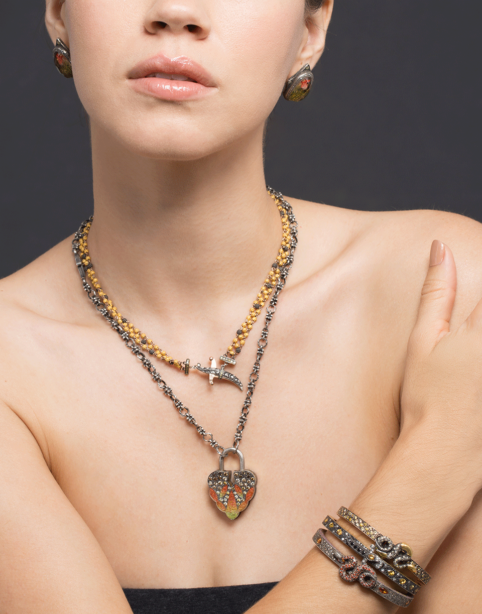 SEVAN BICAKCI-Oxidized Silver and Gold Rosary Bead Necklace-YELLOW GOLD