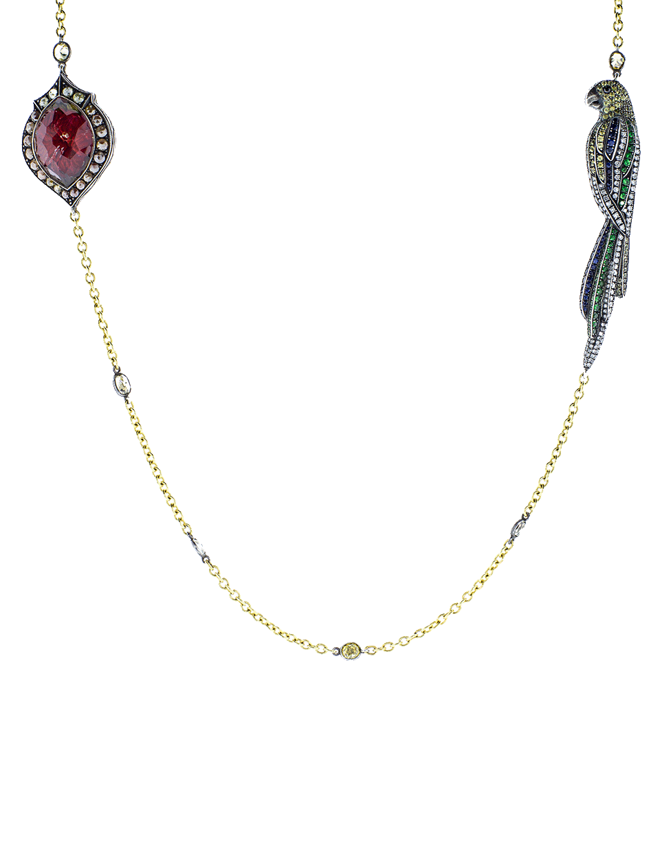SEVAN BICAKCI-Parrot And Carved Rose Rock Quartz Necklace-YELLOW GOLD