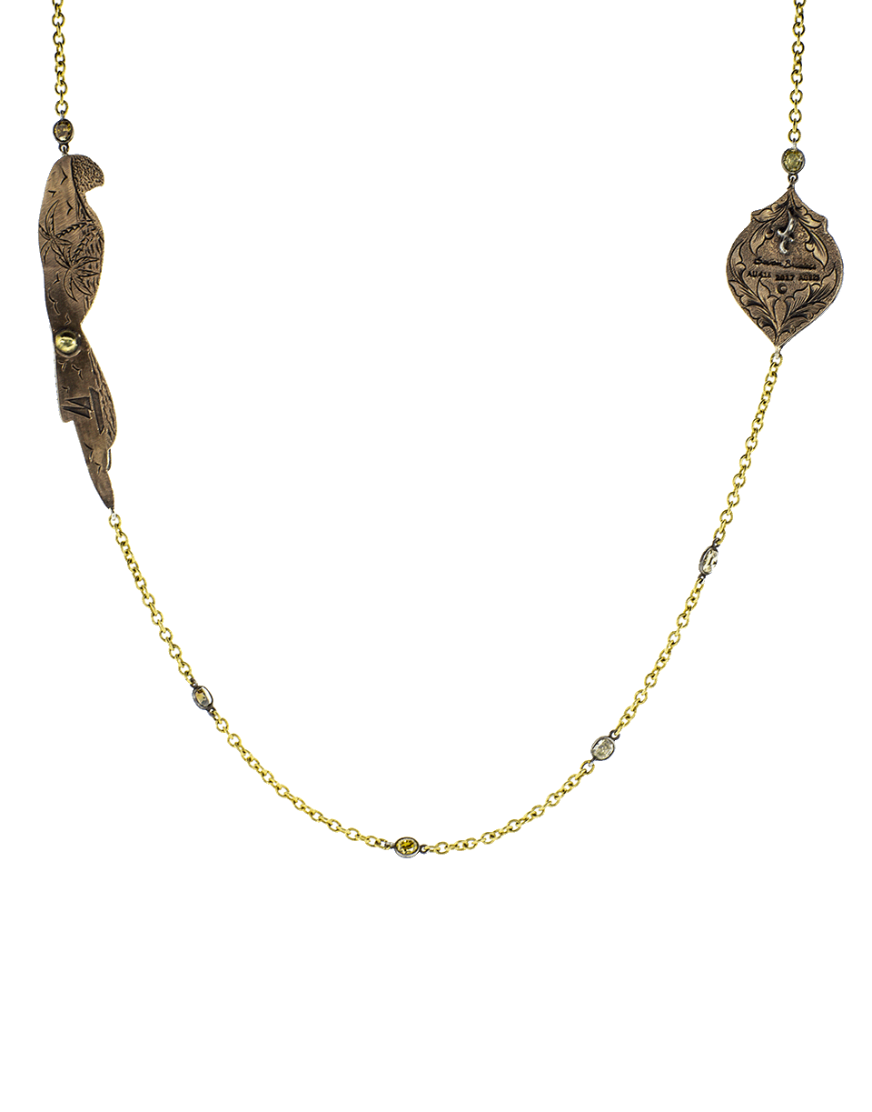 SEVAN BICAKCI-Parrot And Carved Rose Rock Quartz Necklace-YELLOW GOLD