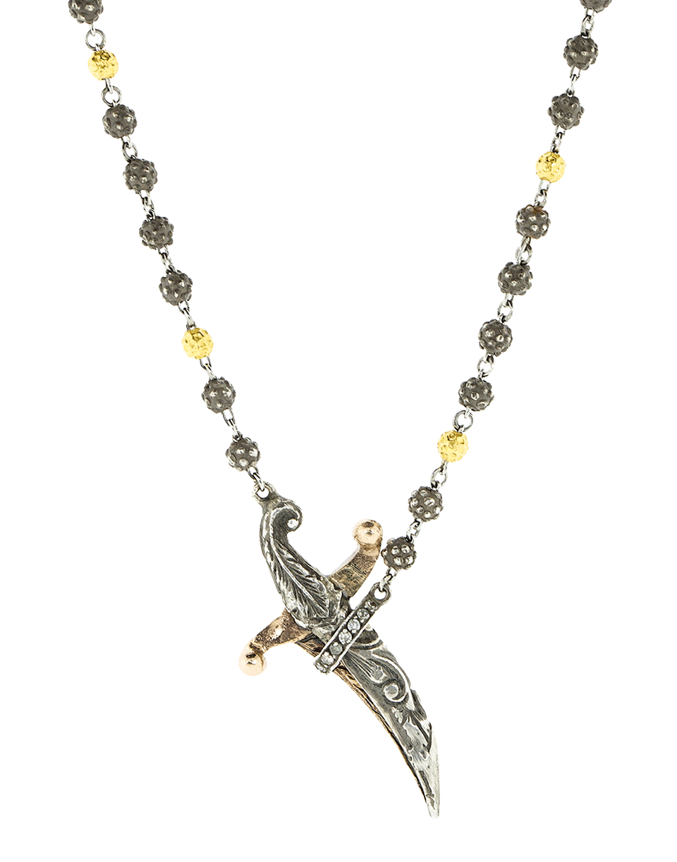 SEVAN BICAKCI-Silver Rosary Bead and Dagger Necklace-YELLOW GOLD