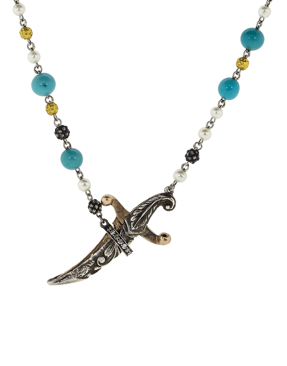 SEVAN BICAKCI-Turquoise and Pearl Dagger Necklace-YELLOW GOLD