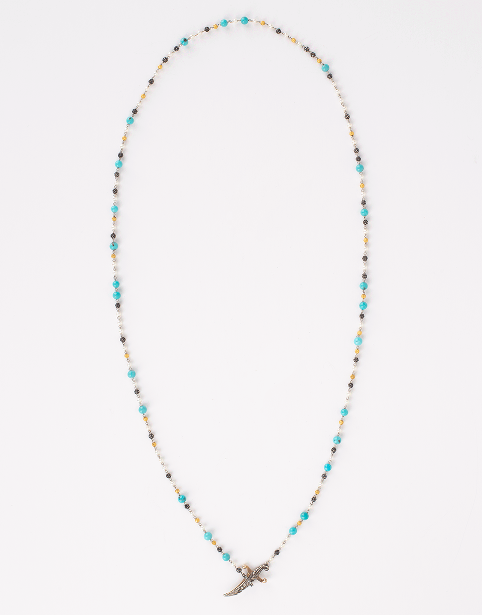 SEVAN BICAKCI-Turquoise and Pearl Dagger Necklace-YELLOW GOLD