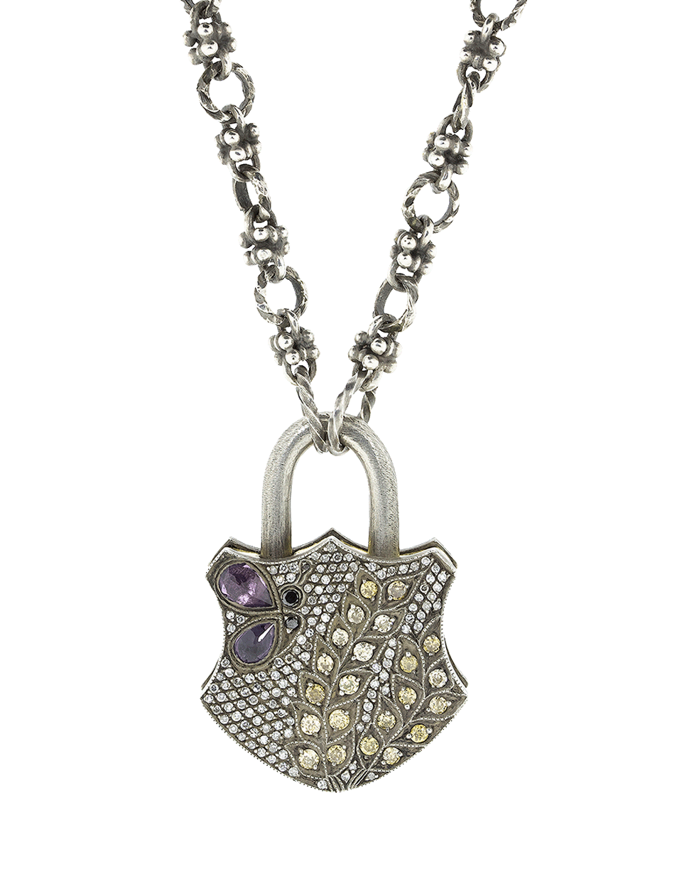 SEVAN BICAKCI-Purple Sapphire Butterfly Diamond Padlock-YELLOW GOLD