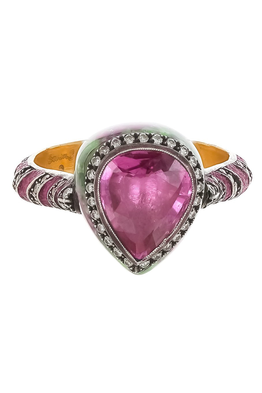 SEVAN BICAKCI-Pink Sapphire Diamond Grape Leaves Ring-YELLOW GOLD