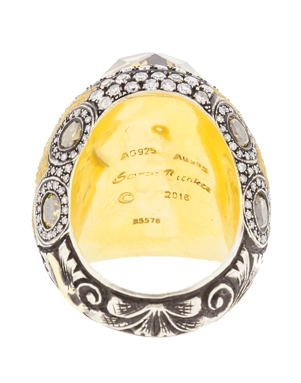 SEVAN BICAKCI-Carved Citrine Sea Turtle Diamond Ring-YELLOW GOLD