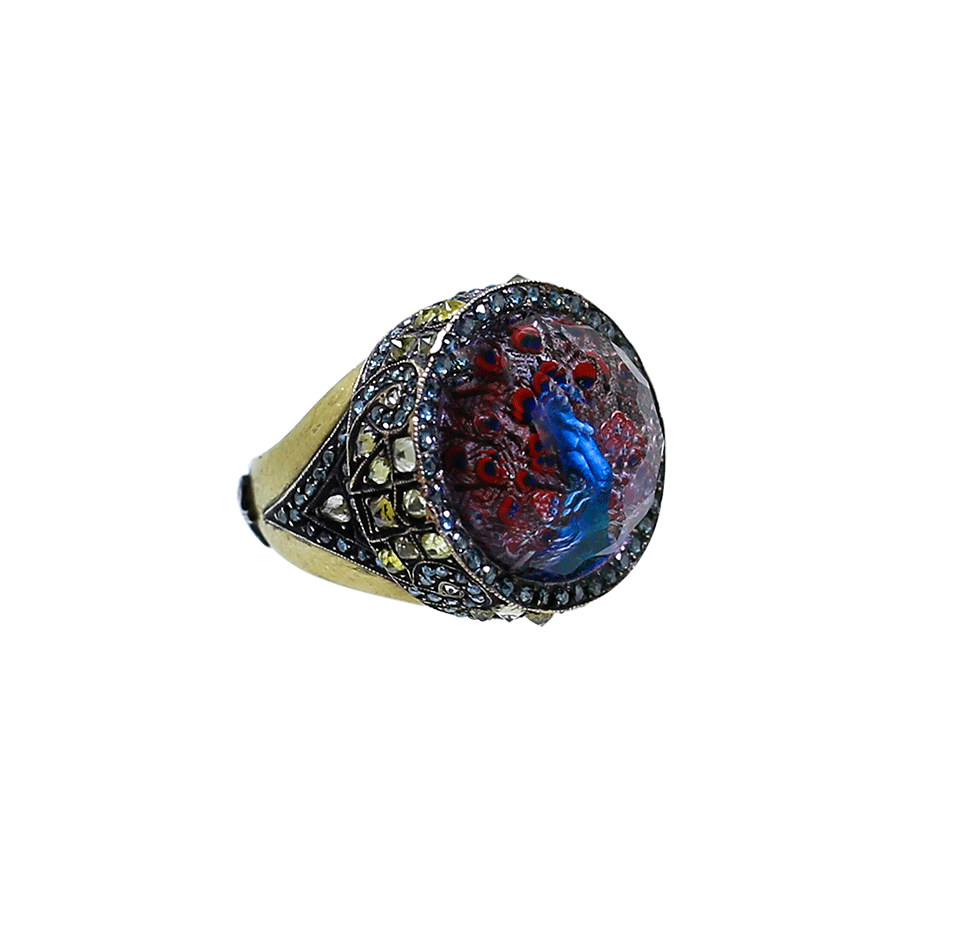 SEVAN BICAKCI-Carved Peacock Ring-YELLOW GOLD