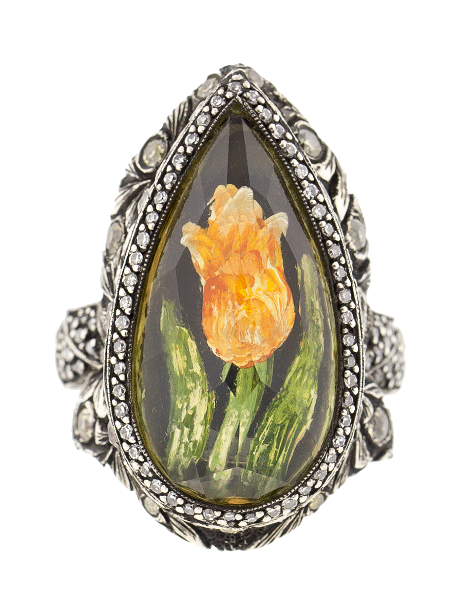 SEVAN BICAKCI-Pear Lemon Topaz Tulip Ring-YELLOW GOLD