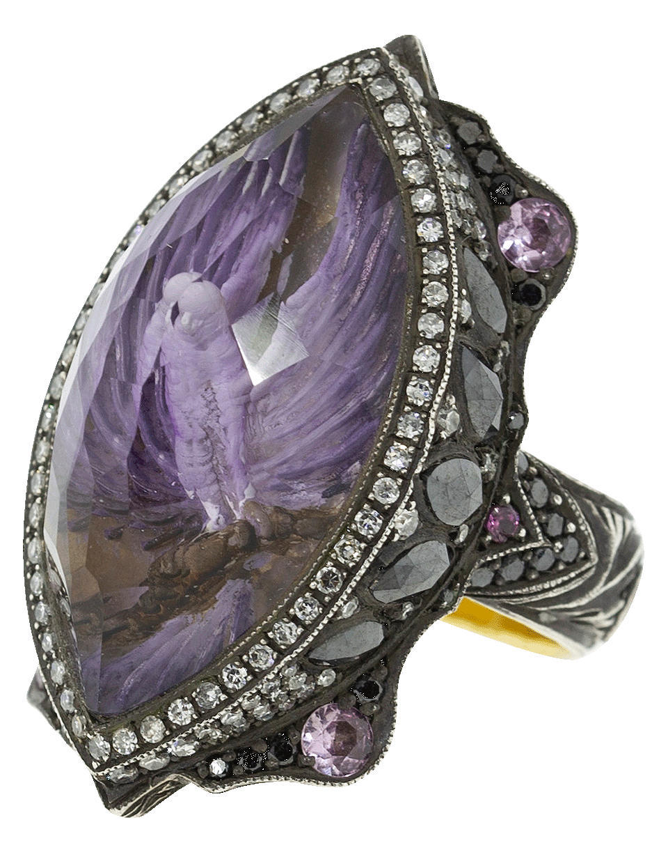SEVAN BICAKCI-Carved Amethyst Dove In Flight Ring-YELLOW GOLD