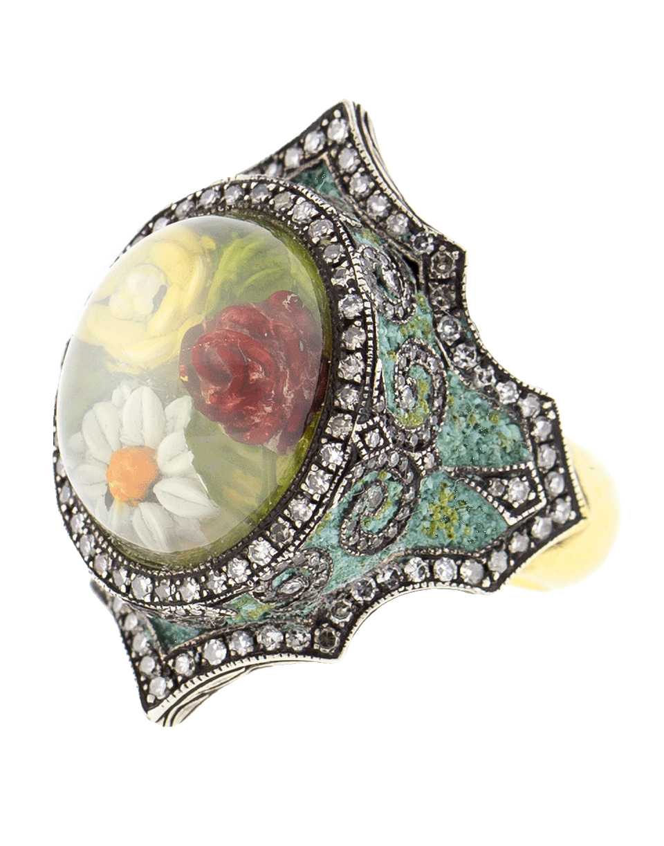 SEVAN BICAKCI-Moonstone Flower Garden Ring-YELLOW GOLD