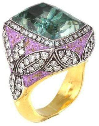 SEVAN BICAKCI-Carved Amethyst Dragonfly Micro Mosaic Ring-YELLOW GOLD